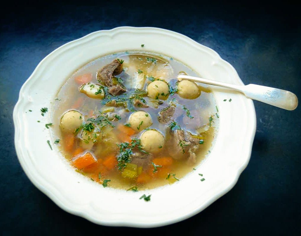 Beef Soup with Butter-Wild Garlic Dumplings