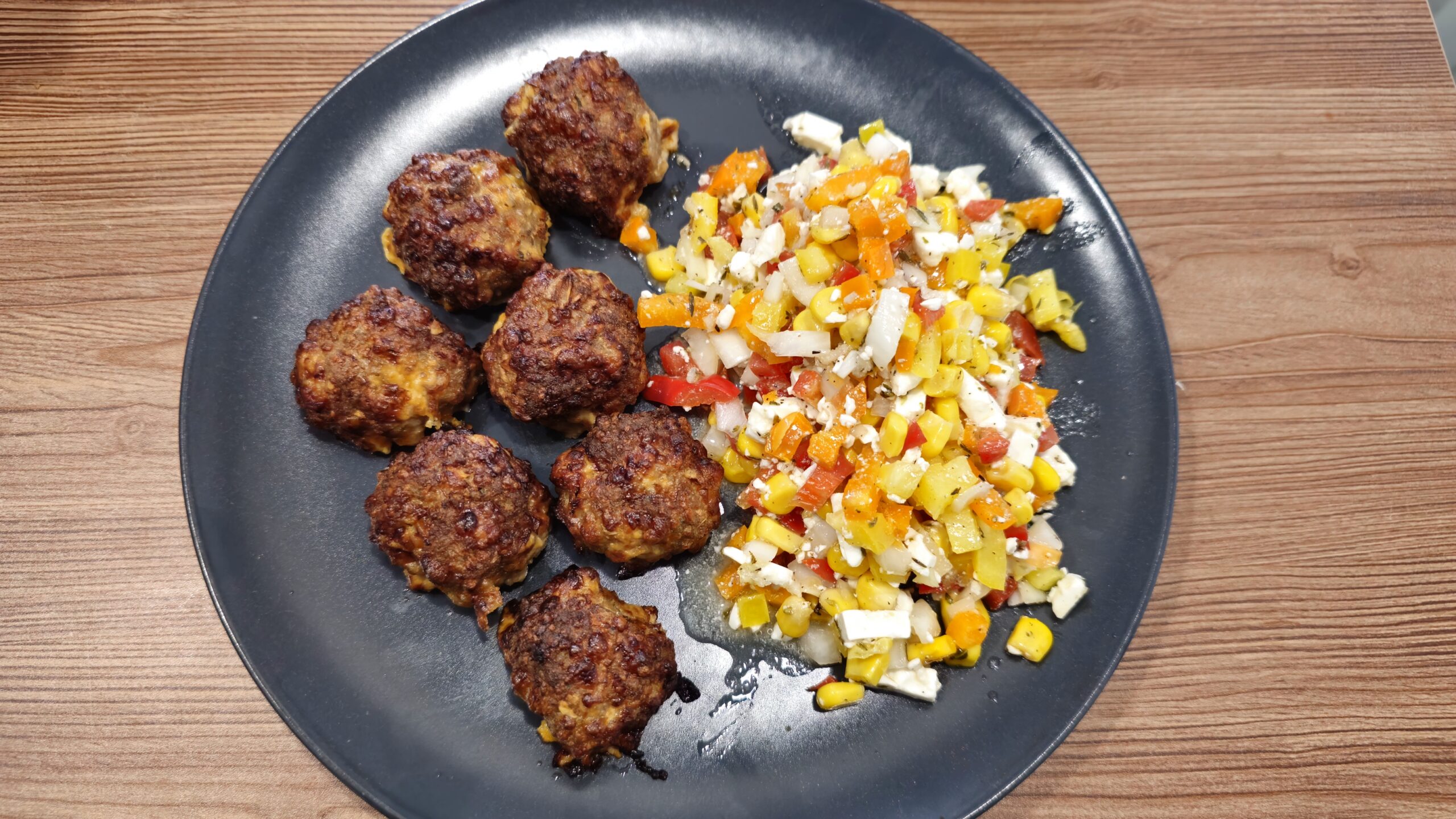 Meat and Cheese Balls with Bell Pepper Salad