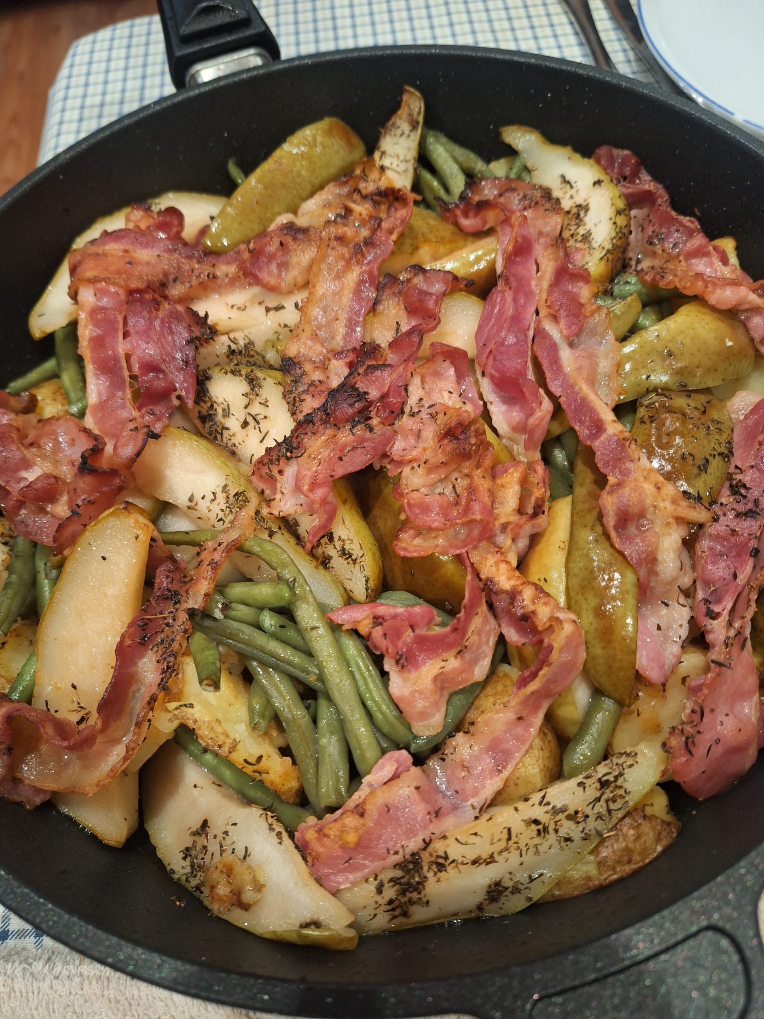 Potato, Green Bean, and Pear Bake with Bacon