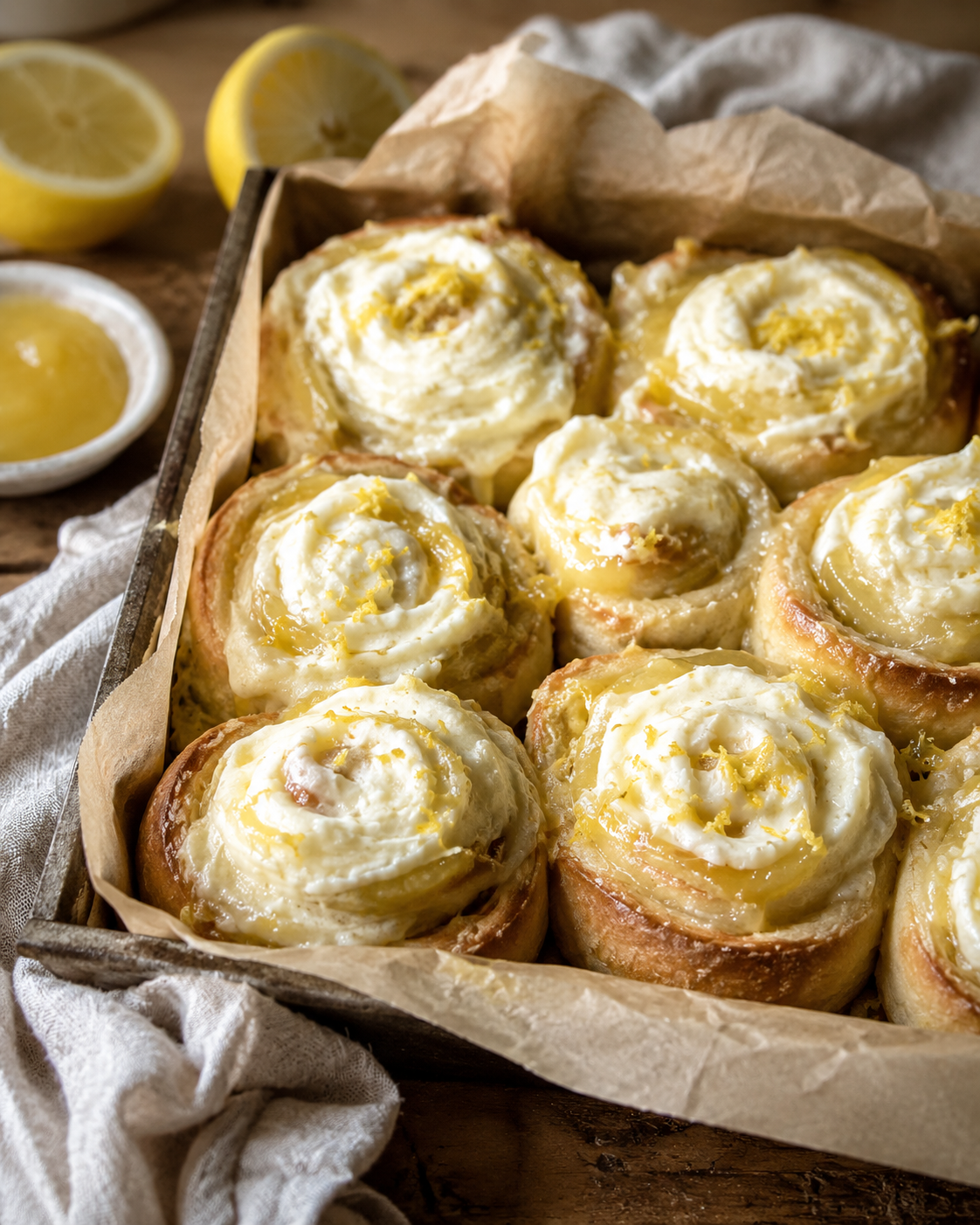 Lemon Curd Rolls with Creamy Lemon Topping